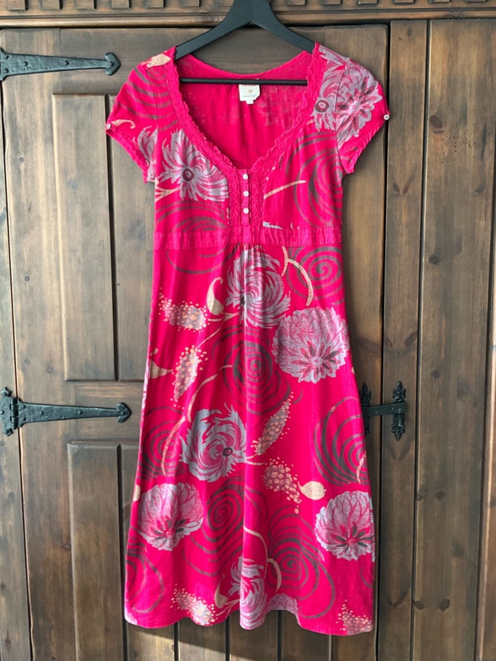 White Stuff England Pink Floral Empire Waist Dress UK 8 Boho Cottagecore